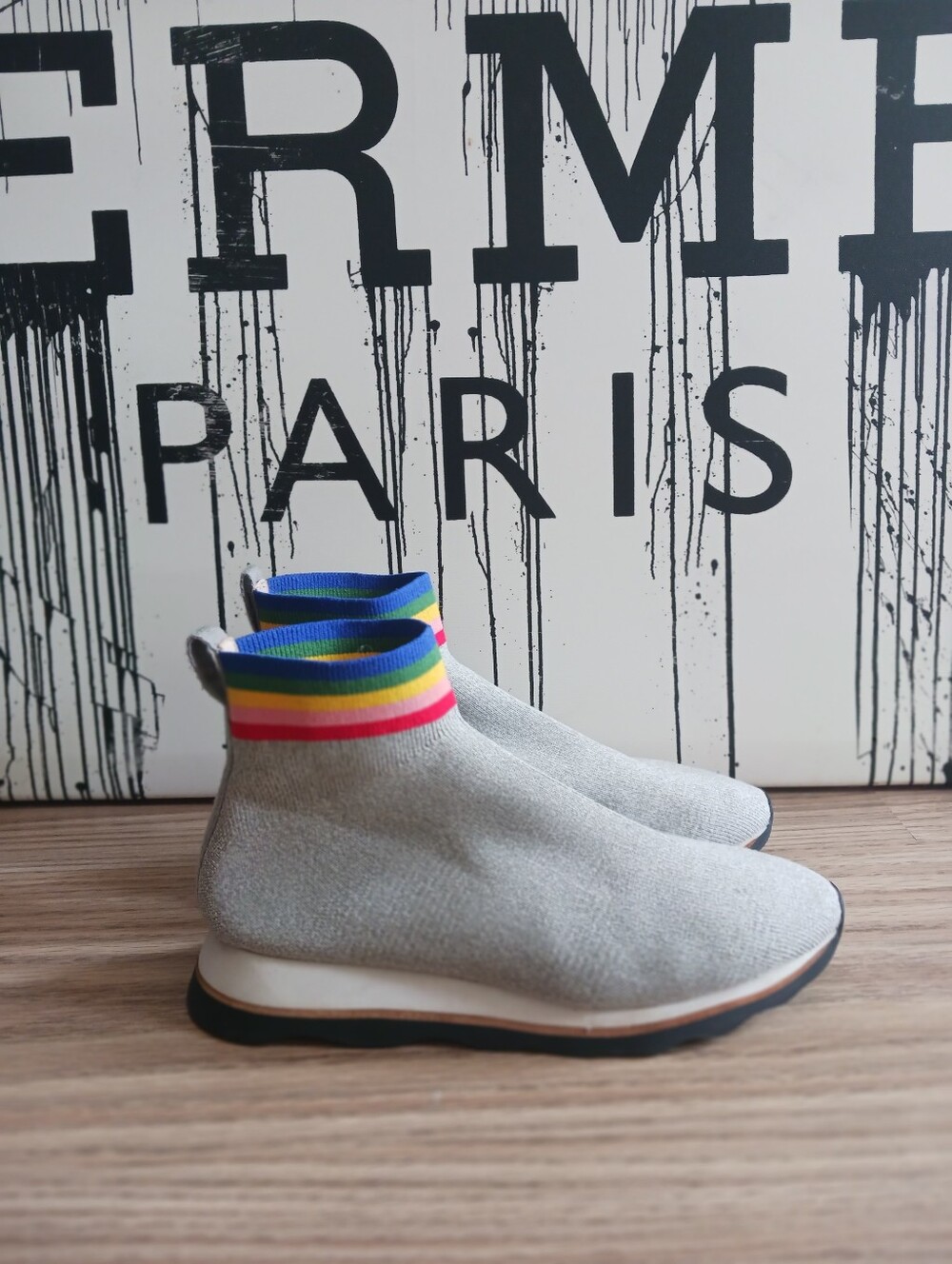 Loffler Randall Slip-On Scaut Knit Sock Sneakers with Rainbow Collar ,size 9.5